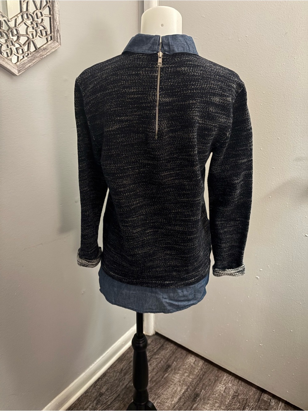 Ann Taylor Charcoal Marled Sweater with Blue Chambray Collar - Picture 10 of 13